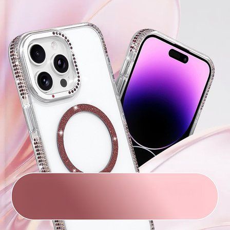 iPhone 14 Pro Max Kılıf Magsafe Şarj Özellikli Taşlı Lüx Tasarım Tera Silikon Kapak