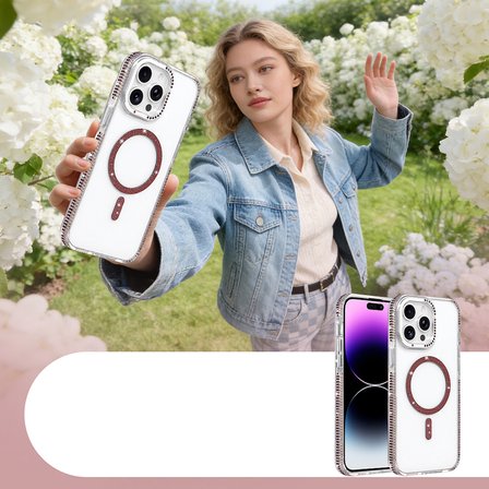 iPhone 14 Pro Max Kılıf Magsafe Şarj Özellikli Taşlı Lüx Tasarım Tera Silikon Kapak