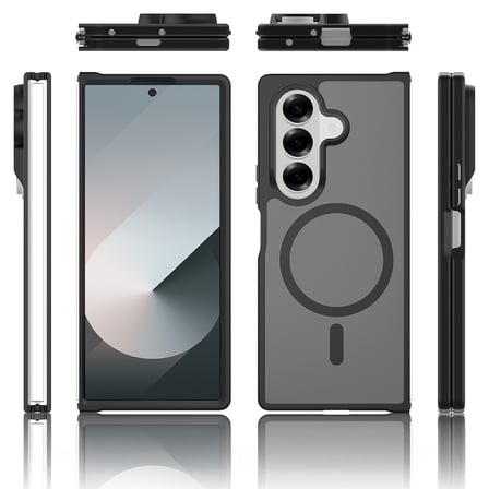 Galaxy Z Fold 7 Kılıf MagSafe Şarj Özellikli Kamera Korumalı Arkası Buzlu Şeffaf Lunex Kapak