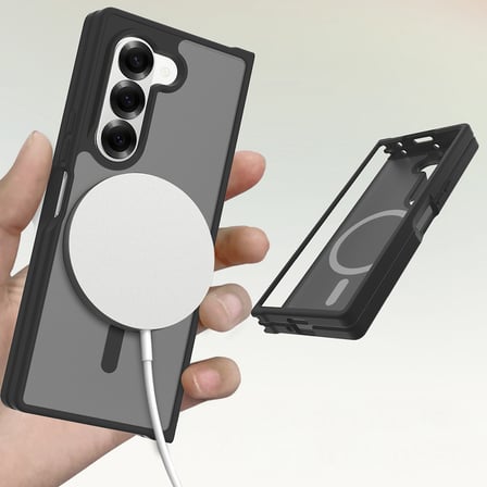 Galaxy Z Fold 6 Kılıf MagSafe Şarj Özellikli Kamera Korumalı Arkası Buzlu Şeffaf Lunex Kapak