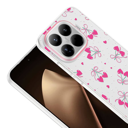 Xiaomi 15T Pro Kılıf Kamera Korumalı Canlı Lüx Desenli Klip Sert Kapak Kalpli Kiraz