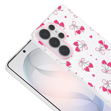Galaxy S26 Ultra Kılıf Kamera Korumalı Canlı Lüx Desenli Klip Sert Kapak Kalpli Kiraz