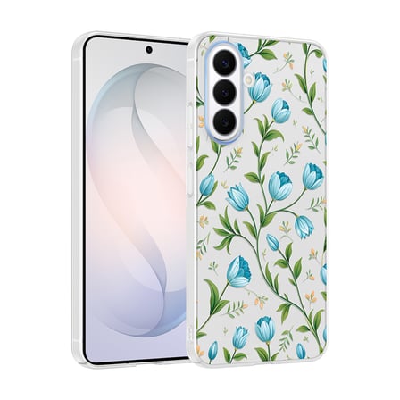Galaxy S26 Kılıf Kamera Korumalı Canlı Lüx Desenli Klip Sert Kapak Mavi Lale