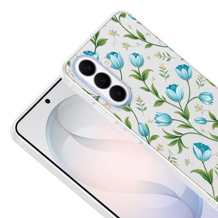Galaxy S26 Kılıf Kamera Korumalı Canlı Lüx Desenli Klip Sert Kapak Mavi Lale