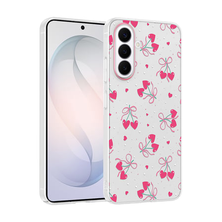 Galaxy S26 Kılıf Kamera Korumalı Canlı Lüx Desenli Klip Sert Kapak Kalpli Kiraz