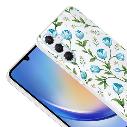 Galaxy A55 Kılıf Kamera Korumalı Canlı Lüx Desenli Klip Sert Kapak Mavi Lale