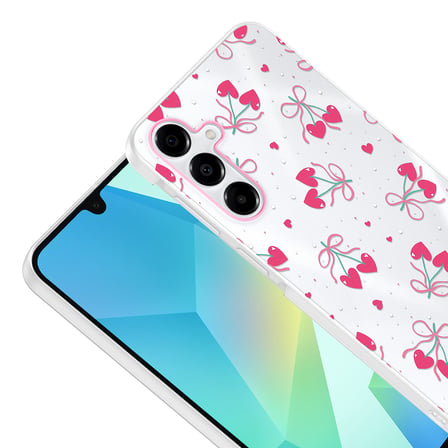 Galaxy A16 Kılıf Kamera Korumalı Canlı Lüx Desenli Klip Sert Kapak Kalpli Kiraz