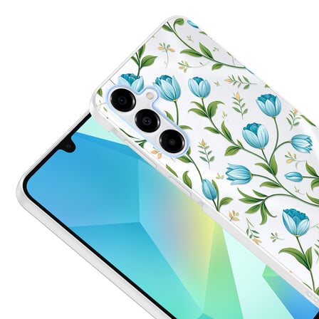 Galaxy A14 Kılıf Kamera Korumalı Canlı Lüx Desenli Klip Sert Kapak Mavi Lale