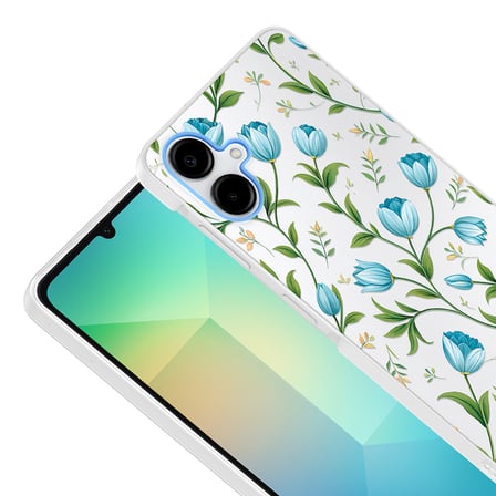 Galaxy A07 Kılıf Kamera Korumalı Canlı Lüx Desenli Klip Sert Kapak Mavi Lale