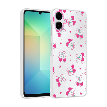 Galaxy A07 Kılıf Kamera Korumalı Canlı Lüx Desenli Klip Sert Kapak Kalpli Kiraz