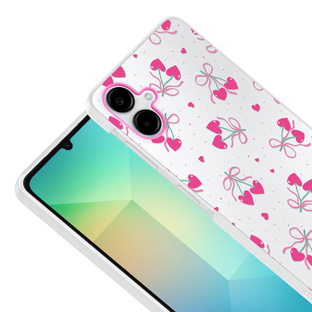 Galaxy A07 Kılıf Kamera Korumalı Canlı Lüx Desenli Klip Sert Kapak Kalpli Kiraz