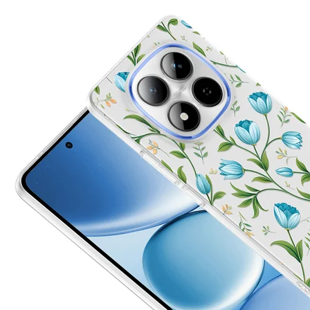 Xiaomi Redmi Note 15 Pro 4G Kılıf Kamera Korumalı Canlı Lüx Desenli Klip Sert Kapak Mavi Lale