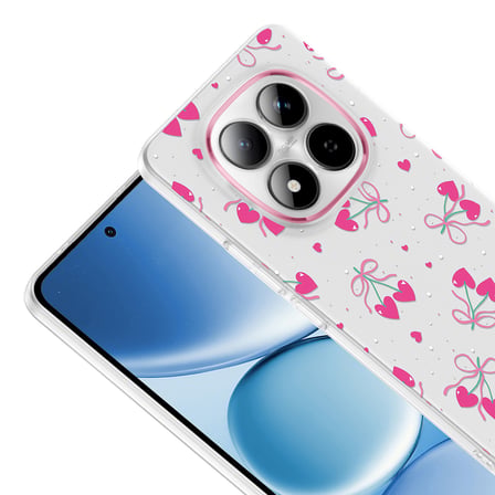 Xiaomi Redmi Note 15 Pro 4G Kılıf Kamera Korumalı Canlı Lüx Desenli Klip Sert Kapak Kalpli Kiraz