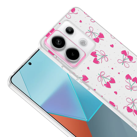 Xiaomi Redmi Note 13 Pro 5G Kılıf Kamera Korumalı Canlı Lüx Desenli Klip Sert Kapak Kalpli Kiraz