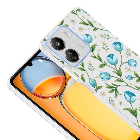 Xiaomi Redmi 13C Kılıf Kamera Korumalı Canlı Lüx Desenli Klip Sert Kapak Mavi Lale