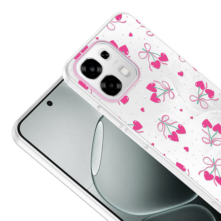 Oppo A6 Pro Kılıf Kamera Korumalı Canlı Lüx Desenli Klip Sert Kapak Kalpli Kiraz