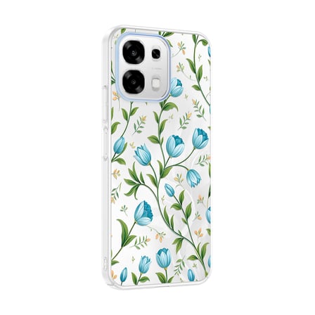 Oppo A6 Pro Kılıf Kamera Korumalı Canlı Lüx Desenli Klip Sert Kapak Mavi Lale