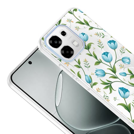 Oppo A6 Pro Kılıf Kamera Korumalı Canlı Lüx Desenli Klip Sert Kapak Mavi Lale