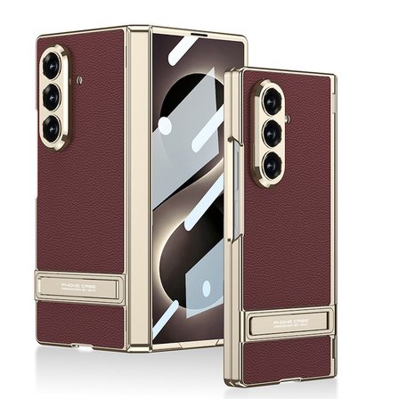 Galaxy Z Fold 8 Ultra Kılıf Kıpta KPT-08 Premium Deri Görünümlü Metal Standlı Kapak