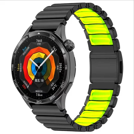 Huawei Watch GT4 46mm Uyumlu Kordon Metal Kasa Silikon İç Kısım Tasarım Siyah-Yeşil