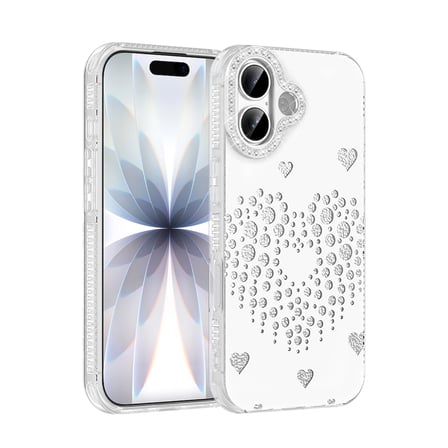 iPhone 17 Kılıf Damla Taşlı Kalp Desenli Rivas Sert PC Kapak