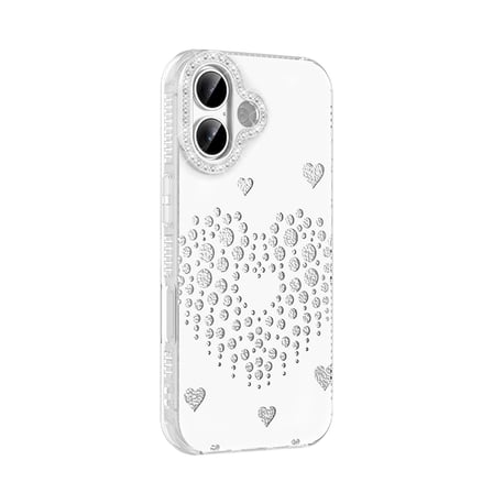 iPhone 17 Kılıf Damla Taşlı Kalp Desenli Rivas Sert PC Kapak