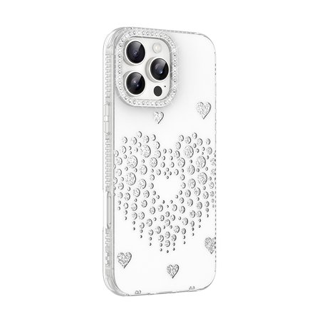iPhone 16 Pro Max Kılıf Damla Taşlı Kalp Desenli Rivas Sert PC Kapak