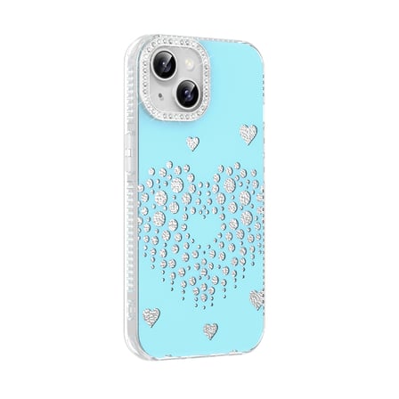 iPhone 14 Kılıf Damla Taşlı Kalp Desenli Rivas Sert PC Kapak
