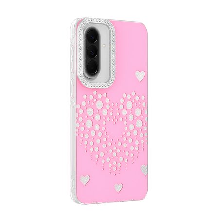 Galaxy S25 FE Kılıf Damla Taşlı Kalp Desenli Rivas Sert PC Kapak