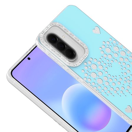 Galaxy S25 FE Kılıf Damla Taşlı Kalp Desenli Rivas Sert PC Kapak