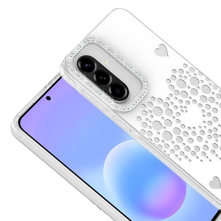 Galaxy A57 Kılıf Damla Taşlı Kalp Desenli Rivas Sert PC Kapak