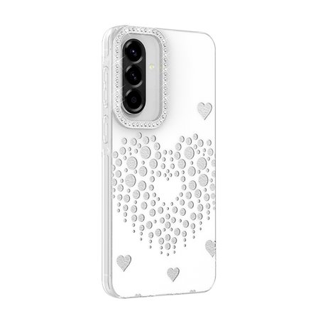 Galaxy A57 Kılıf Damla Taşlı Kalp Desenli Rivas Sert PC Kapak