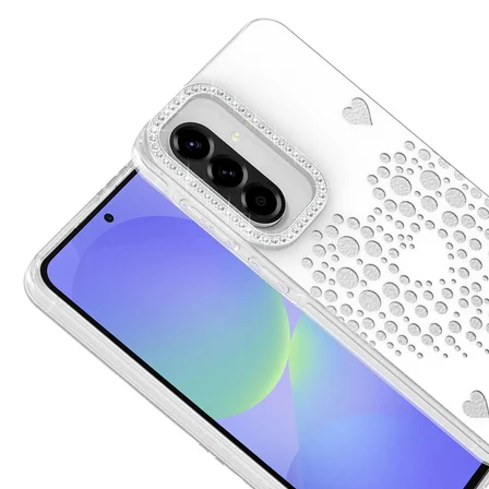 Galaxy A37 Kılıf Damla Taşlı Kalp Desenli Rivas Sert PC Kapak