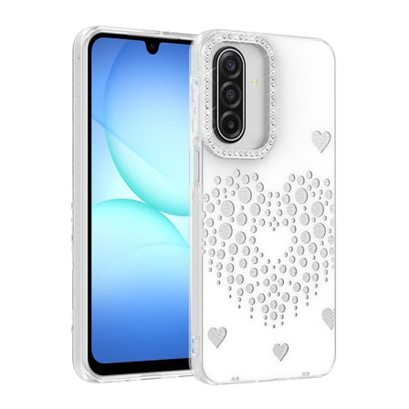 Galaxy A27 Kılıf Damla Taşlı Kalp Desenli Rivas Sert PC Kapak
