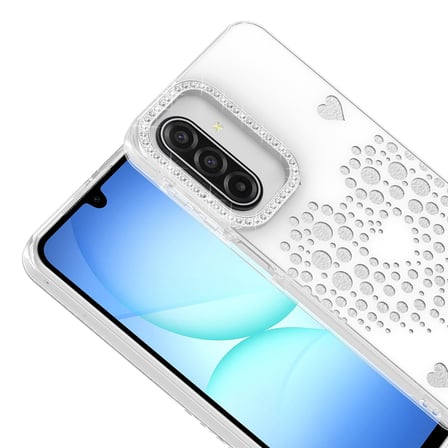 Galaxy A27 Kılıf Damla Taşlı Kalp Desenli Rivas Sert PC Kapak