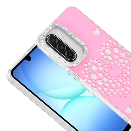 Galaxy A27 Kılıf Damla Taşlı Kalp Desenli Rivas Sert PC Kapak