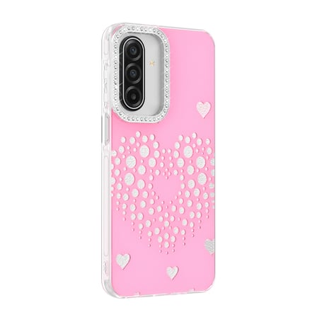 Galaxy A17 Kılıf Damla Taşlı Kalp Desenli Rivas Sert PC Kapak