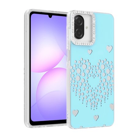Galaxy A07 Kılıf Damla Taşlı Kalp Desenli Rivas Sert PC Kapak