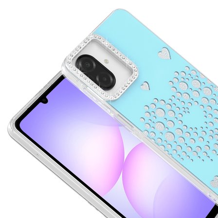 Galaxy A07 Kılıf Damla Taşlı Kalp Desenli Rivas Sert PC Kapak