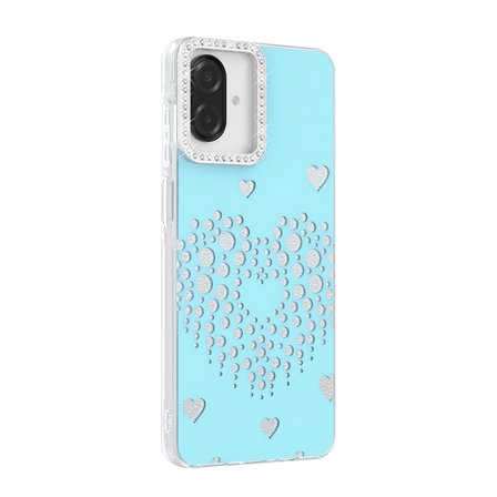 Galaxy A07 Kılıf Damla Taşlı Kalp Desenli Rivas Sert PC Kapak