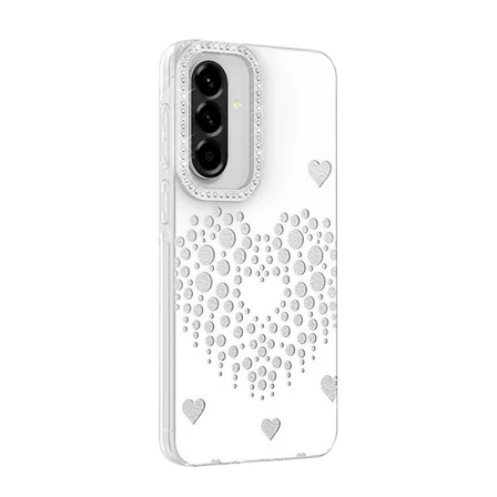 Galaxy A36 Kılıf Damla Taşlı Kalp Desenli Rivas Sert PC Kapak