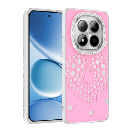 Xiaomi Redmi Note 15 Pro 4G Kılıf Damla Taşlı Kalp Desenli Rivas Sert PC Kapak