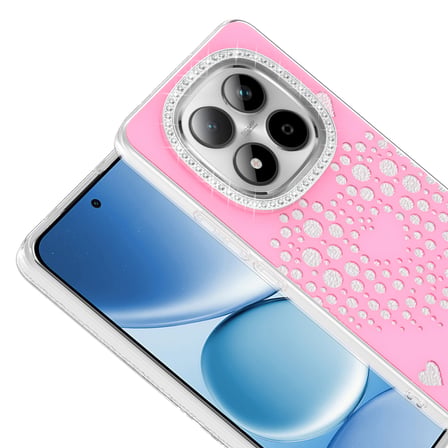 Xiaomi Redmi Note 15 Pro 4G Kılıf Damla Taşlı Kalp Desenli Rivas Sert PC Kapak
