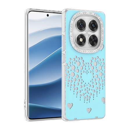 Xiaomi Redmi Note 14 Pro 4G Kılıf Damla Taşlı Kalp Desenli Rivas Sert PC Kapak