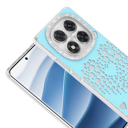 Xiaomi Redmi Note 14 Pro 4G Kılıf Damla Taşlı Kalp Desenli Rivas Sert PC Kapak