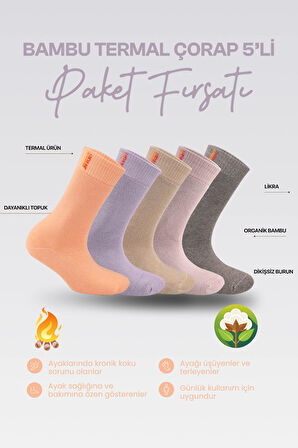 Nova Socks 5'Li Kışlık Kadın Bambu Termal Soket Çorap