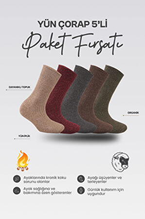  Nova Socks 5'li Kışlık Lambswool Kadın Yün Çorap