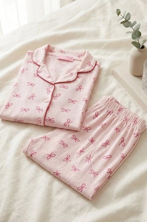 Kadın Pembe Çiçek Desenli Bambu Viskon Uzun Kollu Soft Örme Pijama Takımı