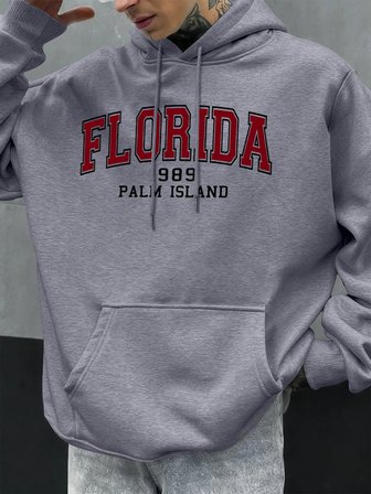 Florida 1989 Palm Island Baskılı Erkekler Kapşonlu Rahat Büyük Boy Kazak Sonbahar Polar Kapüş