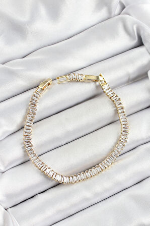 Pirinç Zirkon Taşlı Su Yolu Model Gold Renk Kadın Bileklik